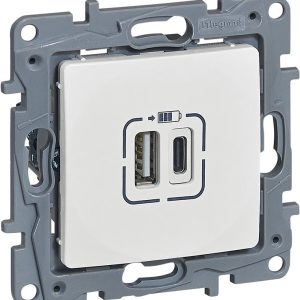 Контакт USB A+C 3A 5V Бял
